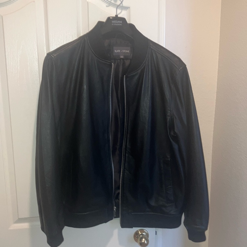 Slate & Stone… black leather bomber. Worn twice—excellent condition.